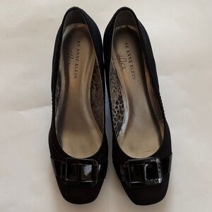 Anne Klein Black wedge with Metallic Buckle